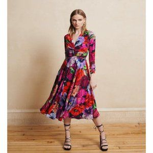 NWT La Fuori Debbie floret silk handmade cutout back midi dress